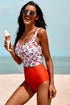 Square Neck Sleeveless Print Tankini Set